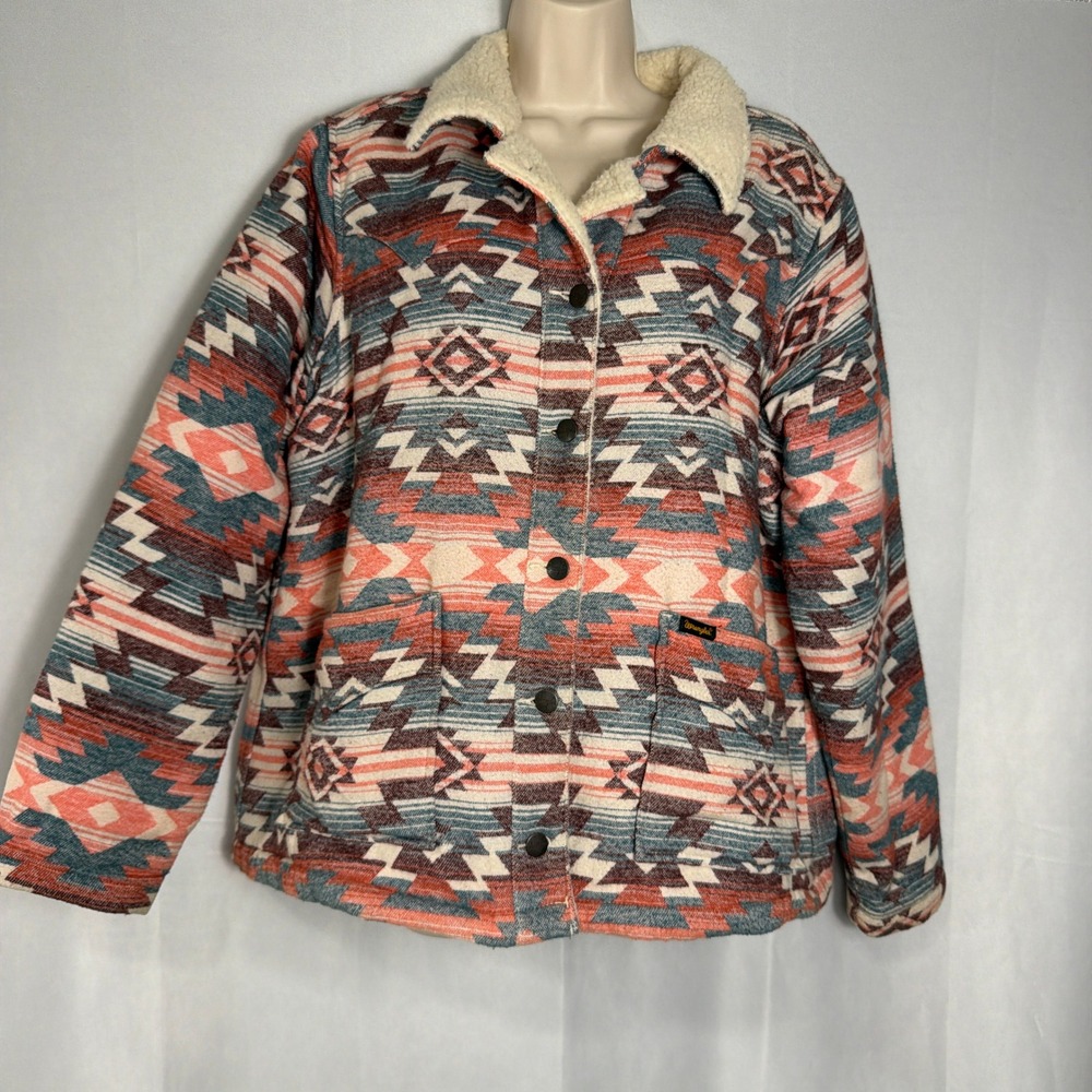 Wrangler Jacket Southwestern Sherpa Lined XL Geometric Pattern Multicolor Womens